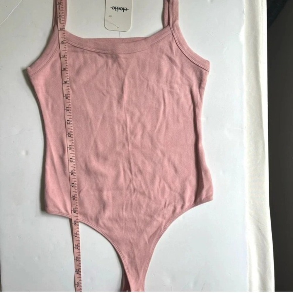 Elodie Womens Ribbed Square Neck Tank Thong Bodysuit Mauve Pink Medium New - Picture 9 of 10